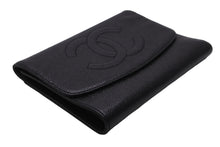 画像をギャラリービューアに読み込む, CHANEL シャネル 三つ折り財布 ココマーク 5番台 ブラック キャビアスキン ゴールド金具 美品 中古 54589