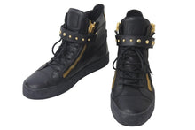画像をギャラリービューアに読み込む, GIUSEPPE ZANOTTI ジュゼッペザノッティ スニーカー スタッズ クラスプ ブラック レザー 46 ゴールド金具 美品 中古 54627