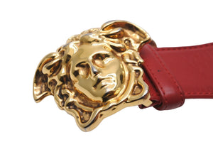 VERSACE ヴェルサーチ VersaceGold ベルト バックル メドゥーサ レザー レッド ゴールド 美品 中古 54631