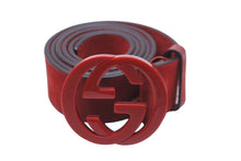 画像をギャラリービューアに読み込む, GUCCI グッチ ベルト バックル インターロッキングGG 赤 レッド スウェード シルバー 中古 54635