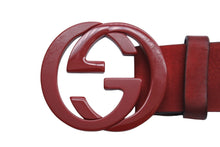 画像をギャラリービューアに読み込む, GUCCI グッチ ベルト バックル インターロッキングGG 赤 レッド スウェード シルバー 中古 54635