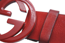 画像をギャラリービューアに読み込む, GUCCI グッチ ベルト バックル インターロッキングGG 赤 レッド スウェード シルバー 中古 54635