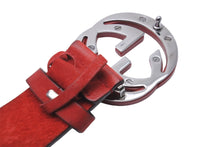 画像をギャラリービューアに読み込む, GUCCI グッチ ベルト バックル インターロッキングGG 赤 レッド スウェード シルバー 中古 54635