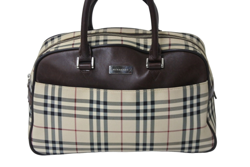 BURBERRY バーバリー ハンドバッグ ミニボストンバッグ ノバチェック ベージュ ブラウン キャンバス レザー 良品 中古 54835