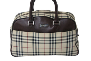 BURBERRY バーバリー ハンドバッグ ミニボストンバッグ ノバチェック ベージュ ブラウン キャンバス レザー 良品 中古 54835