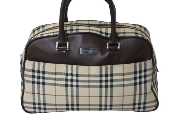 BURBERRY バーバリー ハンドバッグ ミニボストンバッグ ノバチェック ベージュ ブラウン キャンバス レザー 良品 中古 54835
