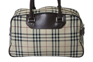 BURBERRY バーバリー ハンドバッグ ミニボストンバッグ ノバチェック ベージュ ブラウン キャンバス レザー 良品 中古 54835