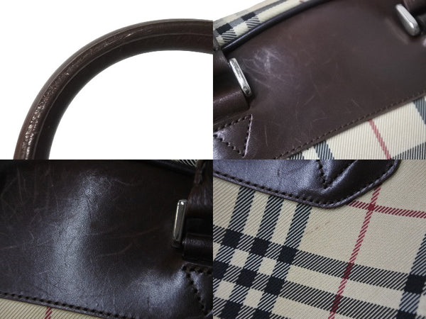 BURBERRY バーバリー ハンドバッグ ミニボストンバッグ ノバチェック ベージュ ブラウン キャンバス レザー 良品 中古 54835