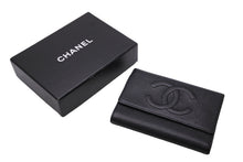Load image into Gallery viewer, CHANEL シャネル 三つ折り財布 ココマーク 7番台 ブラック キャビアスキン ゴールド金具 美品 中古 54843