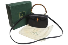 画像をギャラリービューアに読み込む, GUCCI グッチ バンブーミニ 2WAYバッグ ハンドバッグ ショルダーバッグ 000 01 0188 カーフレザー ブラック 美品 中古 54863