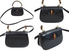 画像をギャラリービューアに読み込む, GUCCI グッチ バンブーミニ 2WAYバッグ ハンドバッグ ショルダーバッグ 000 01 0188 カーフレザー ブラック 美品 中古 54863