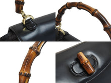 画像をギャラリービューアに読み込む, GUCCI グッチ バンブーミニ 2WAYバッグ ハンドバッグ ショルダーバッグ 000 01 0188 カーフレザー ブラック 美品 中古 54863