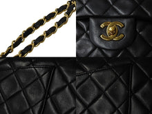 画像をギャラリービューアに読み込む, CHANEL シャネル マトラッセWフラップチェーンショルダーバッグ 4番台 ラムスキン 23cm ブラック ゴールド金具 美品 中古 54910