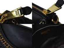 画像をギャラリービューアに読み込む, MOSCHINO モスキーノ キルト ジャケット ショルダーバッグ ラムスキン ブラック ゴールド ロゴ ゴールド金具 美品 中古 55129