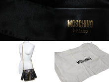 画像をギャラリービューアに読み込む, MOSCHINO モスキーノ キルト ジャケット ショルダーバッグ ラムスキン ブラック ゴールド ロゴ ゴールド金具 美品 中古 55129