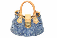 画像をギャラリービューアに読み込む, LouisVuitton ルイヴィトン プリーティ ハンドバッグ M95020 モノグラムデニム レザー ブルー ブラウン ゴールド 美品 中古 55231