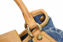 画像をギャラリービューアに読み込む, LouisVuitton ルイヴィトン プリーティ ハンドバッグ M95020 モノグラムデニム レザー ブルー ブラウン ゴールド 美品 中古 55231
