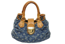 画像をギャラリービューアに読み込む, LouisVuitton ルイヴィトン プリーティ ハンドバッグ M95020 モノグラムデニム レザー ブルー ブラウン ゴールド 中古 55232
