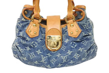 画像をギャラリービューアに読み込む, LouisVuitton ルイヴィトン プリーティ ハンドバッグ M95020 モノグラムデニム レザー ブルー ブラウン ゴールド 中古 55232