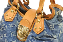 画像をギャラリービューアに読み込む, LouisVuitton ルイヴィトン プリーティ ハンドバッグ M95020 モノグラムデニム レザー ブルー ブラウン ゴールド 中古 55232
