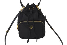 Load image into Gallery viewer, 極美品 PRADA プラダ 巾着 ナイロン 2WAY ショルダーバッグ ゴールド金具 トライアングルロゴ レザー 鞄 中古 55236