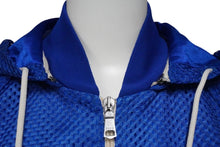 画像をギャラリービューアに読み込む, GUCCI グッチ メッシュ フード ジャケット ブルー ジップ ロゴ トップス パーカー 切り替え 511793 X9S68 サイズXS 美品 中古 55282