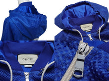 画像をギャラリービューアに読み込む, GUCCI グッチ メッシュ フード ジャケット ブルー ジップ ロゴ トップス パーカー 切り替え 511793 X9S68 サイズXS 美品 中古 55282