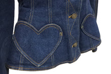 画像をギャラリービューアに読み込む, Christian Dior クリスチャンディオール デニムハートジャケット フレア ジョンガリアーノ 5A12022181 コットン 38 美品 中古 55300