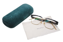 画像をギャラリービューアに読み込む, GUCCI グッチ サングラス メガネ マテリアルミックス スクエア型 52□16 プラスチック ブラック ゴールド 美品 中古 55310
