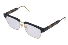 画像をギャラリービューアに読み込む, GUCCI グッチ サングラス メガネ マテリアルミックス スクエア型 52□16 プラスチック ブラック ゴールド 美品 中古 55310