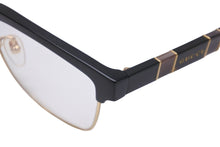 画像をギャラリービューアに読み込む, GUCCI グッチ サングラス メガネ マテリアルミックス スクエア型 52□16 プラスチック ブラック ゴールド 美品 中古 55310