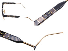 画像をギャラリービューアに読み込む, GUCCI グッチ サングラス メガネ マテリアルミックス スクエア型 52□16 プラスチック ブラック ゴールド 美品 中古 55310