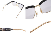 画像をギャラリービューアに読み込む, GUCCI グッチ サングラス メガネ マテリアルミックス スクエア型 52□16 プラスチック ブラック ゴールド 美品 中古 55310