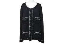 画像をギャラリービューアに読み込む, CHANEL シャネル カーディガン ココマークボタン P42011W04956 タグ無し カシミヤ ニット ブラック ホワイト 美品 中古 55319