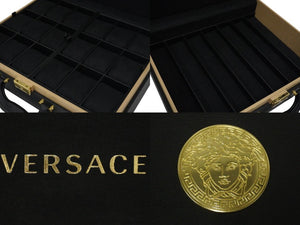 新品同様 VERSACE ヴェルサーチ デューサ 時計ケース ウォッチケース 収納 25本 ブラック 木 合皮 ゴールド金具 中古 55333