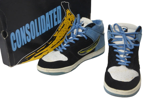 Consolidated Banana Sneakers 2005 Black Blue White Suede Shoes 9.5 Used 55378