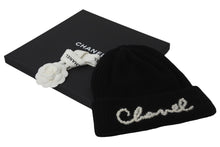 画像をギャラリービューアに読み込む, 極美品 CHANEL シャネル ニットキャップ ニット帽 帽子 ユニセックス ロゴ パール カシミヤ ブラック 中古 55782