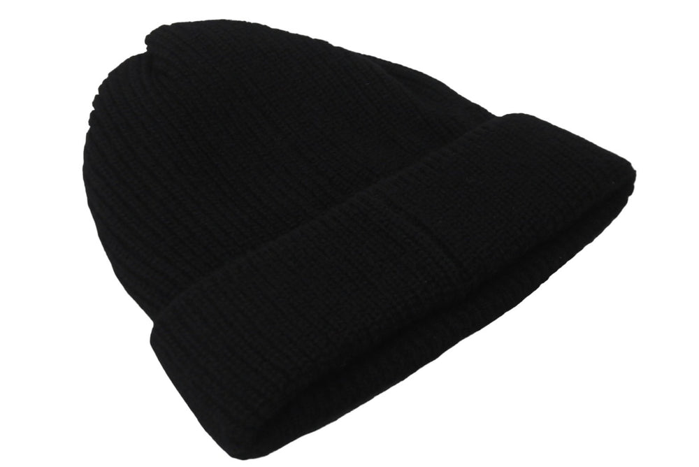 Very Good Condition CHANEL Knit Cap Hat Unisex Logo Pearl Cashmere Black Used 55782