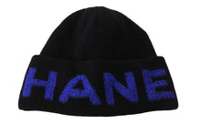 画像をギャラリービューアに読み込む, 極美品 CHANEL シャネル ココマークロゴ ニット帽 帽子 キャップ ビーニー カシミア ブラック ブルー 中古 55418
