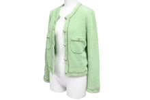 画像をギャラリービューアに読み込む, 新品未使用 CHANEL シャネル ジャケット チェーン ココマークボタン ノーカラー グリーン サイズ34 P62893K48463 中古 55419