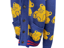 画像をギャラリービューアに読み込む, GUCCI グッチ カーディガン テディベア ジャカード ネイビー ウール 439694 X5F50 サイズS 美品 中古 55431