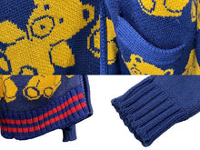 画像をギャラリービューアに読み込む, GUCCI グッチ カーディガン テディベア ジャカード ネイビー ウール 439694 X5F50 サイズS 美品 中古 55431