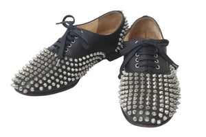 Christian Louboutin クリスチャンルブタン FREDDY MAN FLAT NAPPA 革靴 シルバー ブラック サイズ 38 1130448 良品 中古 55441