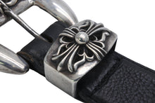 画像をギャラリービューアに読み込む, CHROME HEARTS クロムハーツ ベルト クラシック3ピースレザーベルト ブラック レザー シルバー金具 良品 中古 55442