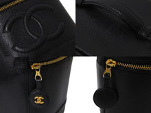 画像をギャラリービューアに読み込む, CHANEL シャネル ココマーク バニティバッグ 縦型 ハンドバッグ 5番台 キャビアスキン ブラック ゴールド金具 美品 中古 55487
