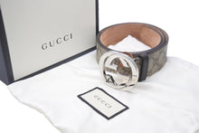 画像をギャラリービューアに読み込む, GUCCI グッチ ベルト バックル Gバックル GGスプリームキャンバス メンズベルト ベージュ ダークブラウン 411924 美品 中古 55494