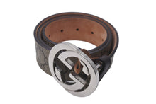 画像をギャラリービューアに読み込む, GUCCI グッチ ベルト バックル Gバックル GGスプリームキャンバス メンズベルト ベージュ ダークブラウン 411924 美品 中古 55494