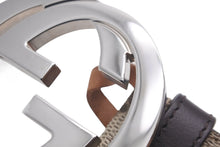 画像をギャラリービューアに読み込む, GUCCI グッチ ベルト バックル Gバックル GGスプリームキャンバス メンズベルト ベージュ ダークブラウン 411924 美品 中古 55494