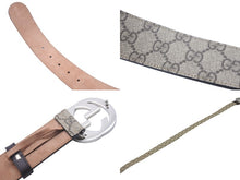 画像をギャラリービューアに読み込む, GUCCI グッチ ベルト バックル Gバックル GGスプリームキャンバス メンズベルト ベージュ ダークブラウン 411924 美品 中古 55494