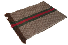 画像をギャラリービューアに読み込む, GUCCI グッチ マフラー ショール GG柄 シェリーライン ブラウン グリーン レッド 47351・4G704・2766 良品 中古 55526